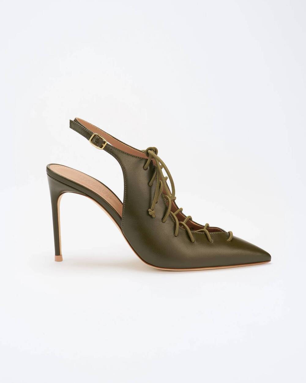 NEW MALONE SOULIERS women's alia slingback pointed toe sandals in olive